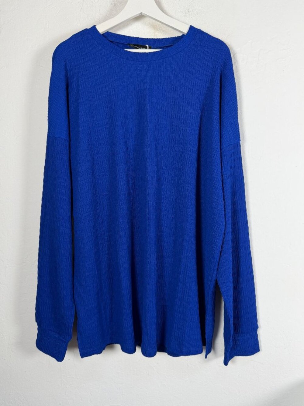 Sunshine & Rodeos Essentials Royal Blue Textured Crinkle Long Sleeve Top 2XL NWT